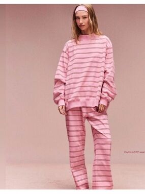 Parke Mock Neck Pink Striped Lounge Set